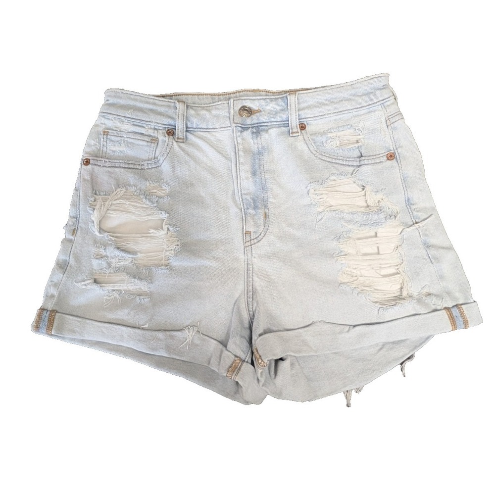 American Eagle Mom Denim Shorts Womens 10 Blue Distressed Beach Festival Indie